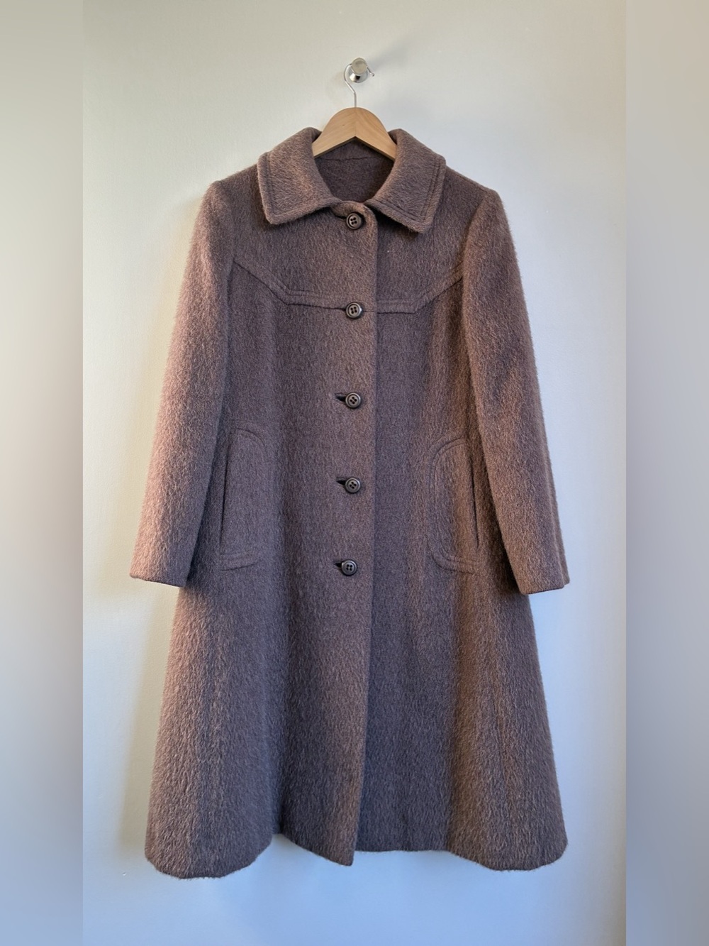 Vintage 70s 100% Mohair Shaggy Long A Line Trench Coat Canada Size S